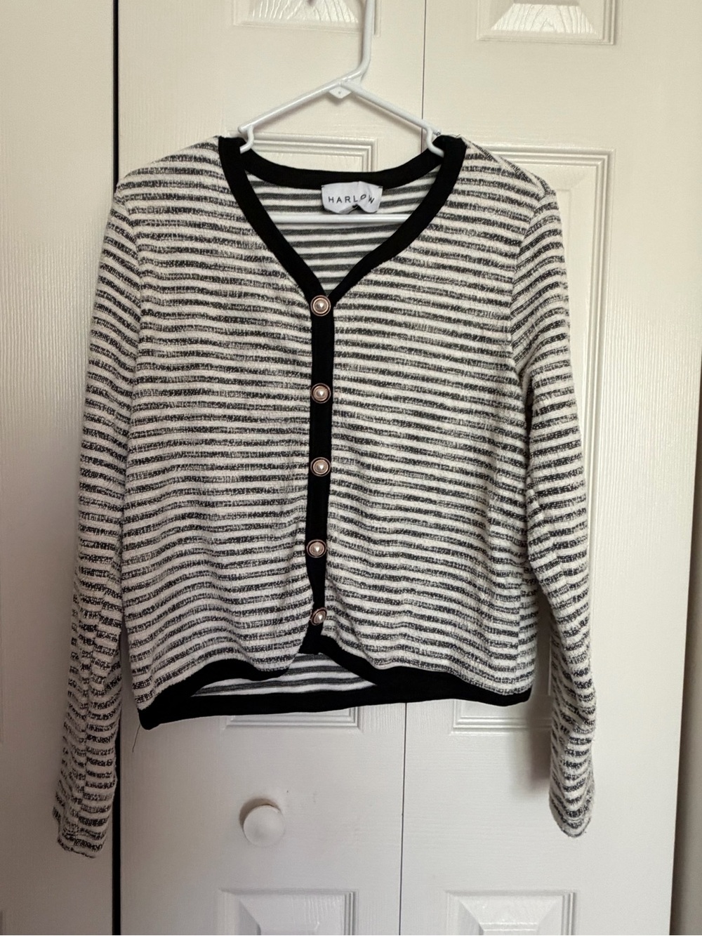 Harlow Black and White Striped Button-Front Cardigan
